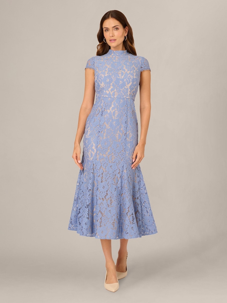 Adrianna Papell Blue Ankle Length Lace Dress - Image 1 of 6