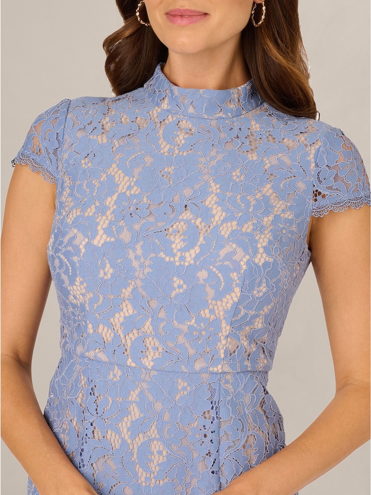 adrianna papell blue lace dress Adrianna Papell blue lace overlay pencil dress size 8