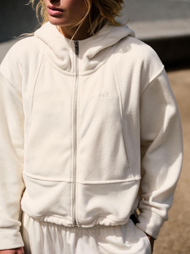 self. Ecru Full Zip Microfleece Hoodie - Image 2 of 8
