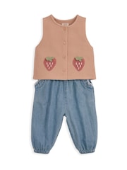 Mamas & Papas Blue Knitted Strawberry Top & Trouser Set - Image 1 of 3