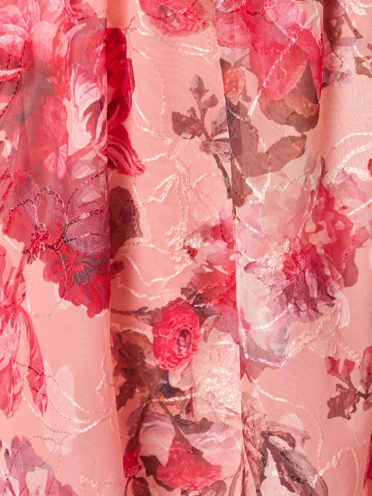 Adrianna Papell Pink Print Embroidery Wrap Dress - Image 6 of 6