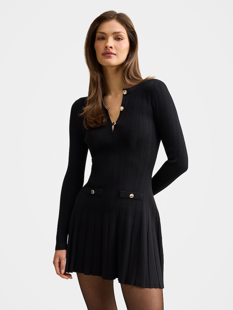 Forever New Black Skye Stitch Interest Knitted Mini Dress - Image 1 of 5