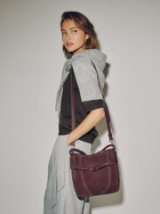 Burgundy Red Suede Belted Messenger Hand Held Bag - Image 1 of 9