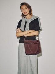Burgundy Red Suede Belted Messenger Hand Held Bag - Image 2 of 9