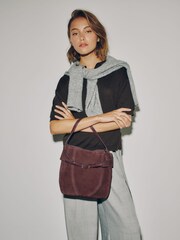 Burgundy Red Suede Belted Messenger Hand Held Bag - Image 3 of 9