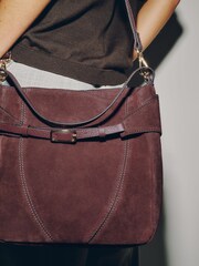 Burgundy Red Suede Belted Messenger Hand Held Bag - Image 4 of 9