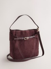 Burgundy Red Suede Belted Messenger Hand Held Bag - Image 5 of 9