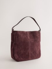 Burgundy Red Suede Belted Messenger Hand Held Bag - Image 6 of 9