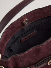Burgundy Red Suede Belted Messenger Hand Held Bag - Image 7 of 9