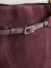 Burgundy Red Suede Belted Messenger Hand Held Bag - Image 8 of 9