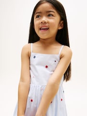 Tommy Hilfiger Blue Floral Embroidery Stripe Fit And Flare Dress - Image 2 of 5