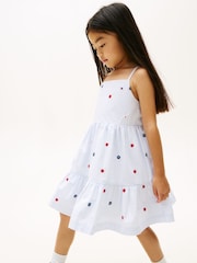 Tommy Hilfiger Blue Floral Embroidery Stripe Fit And Flare Dress - Image 4 of 5