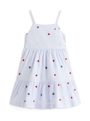 Tommy Hilfiger Blue Floral Embroidery Stripe Fit And Flare Dress - Image 5 of 5