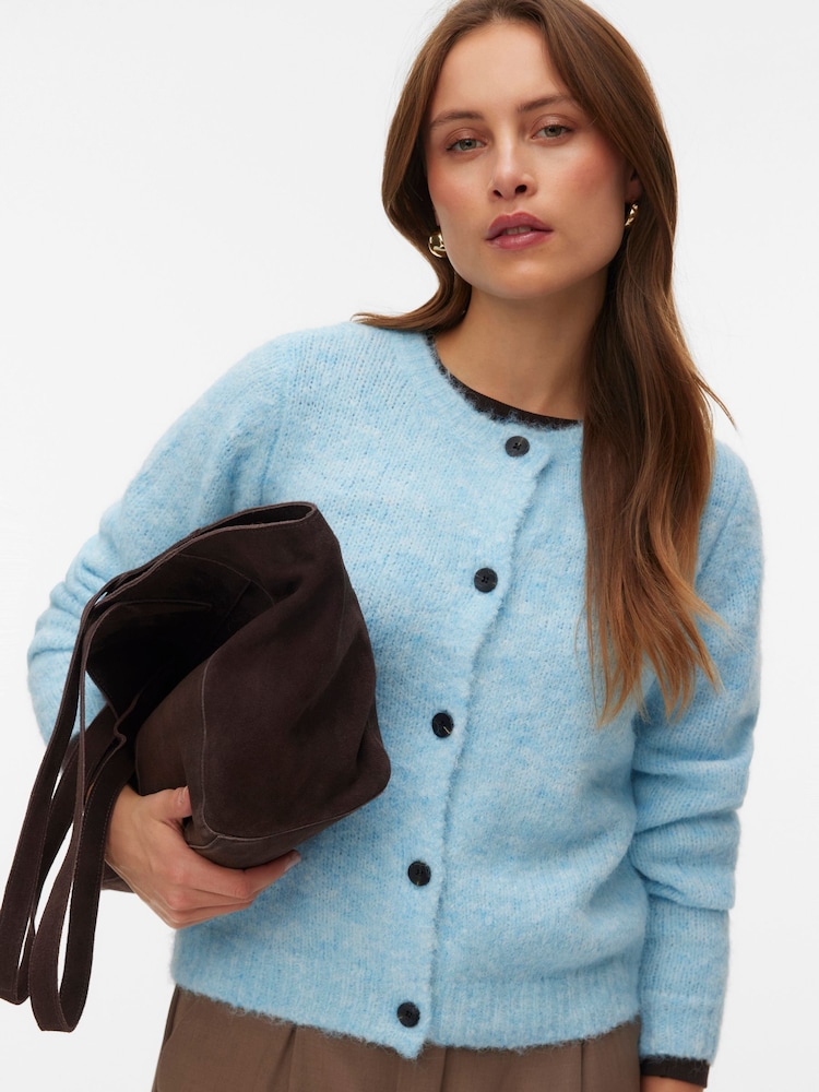 VERO MODA Blue Knitted Button Down Cardigan - Image 1 of 5