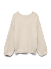 VERO MODA Cream Long Sleeve 2 Way V-Neck Jumper - Image 5 of 5