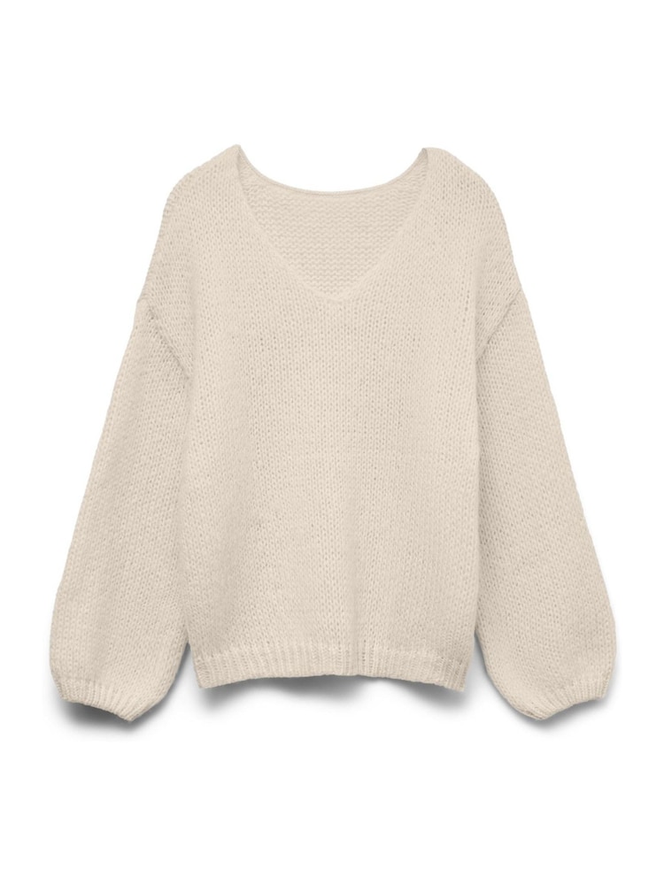 VERO MODA Cream Long Sleeve 2 Way V-Neck Jumper - Image 5 of 5