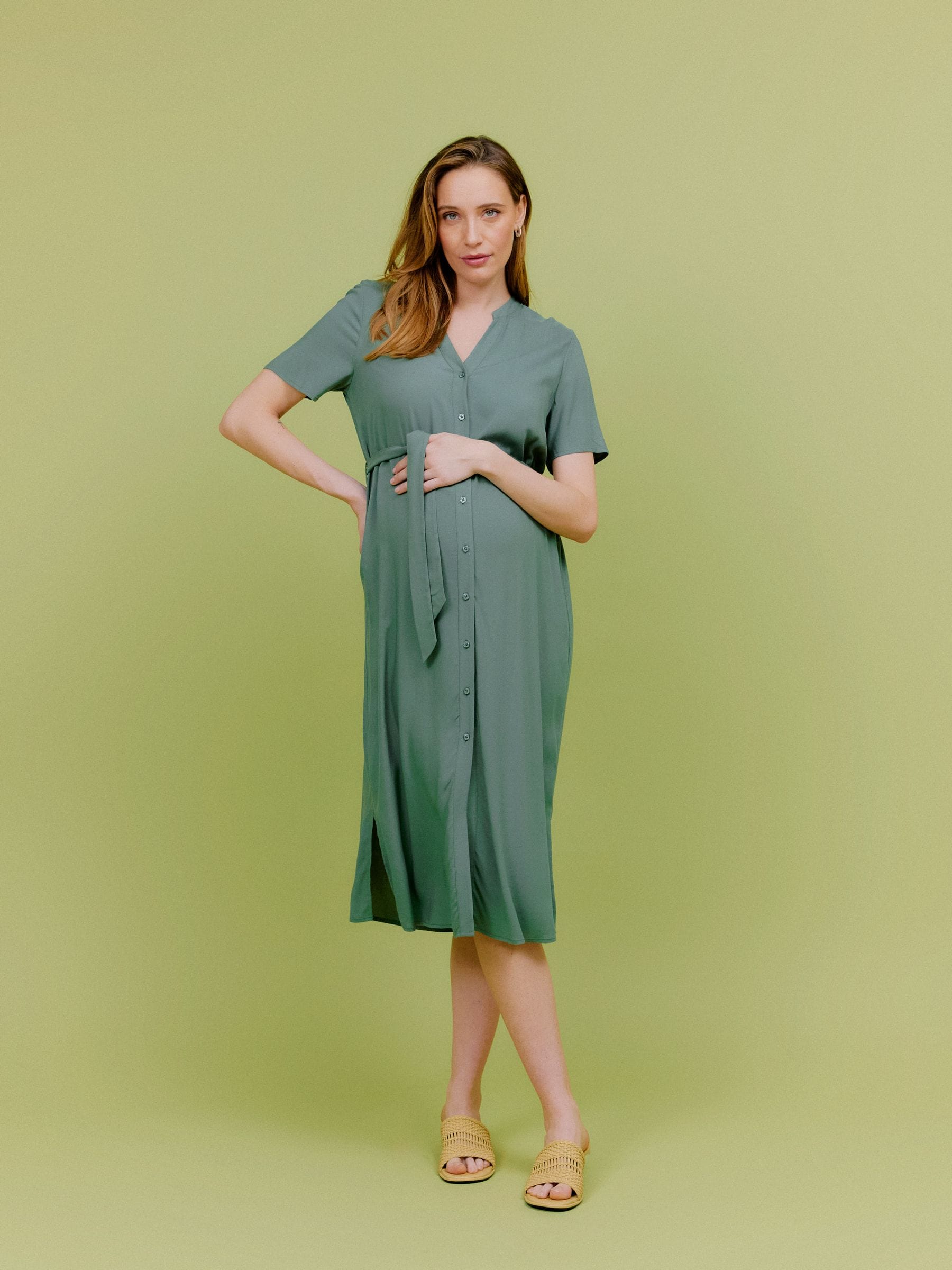 Vero Moda Women's Green Maternity Short Sleeve Shirt Dress
