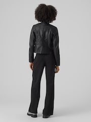 VERO MODA Black Collarless Faux Leather Jacket - Image 3 of 5