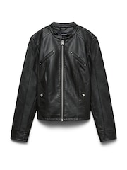 VERO MODA Black Collarless Faux Leather Jacket - Image 4 of 5