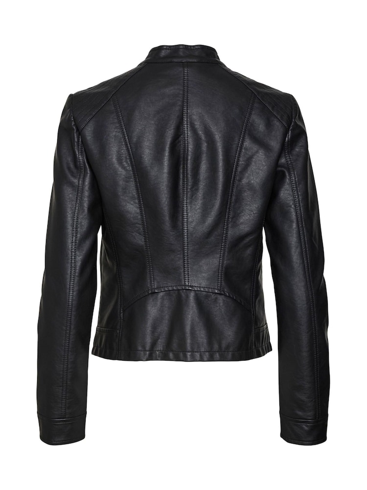 VERO MODA Black Collarless Faux Leather Jacket - Image 5 of 5