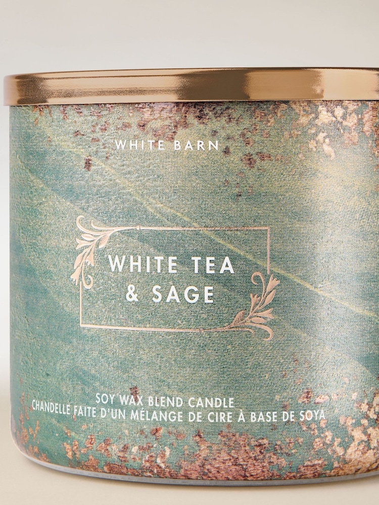 Bath & Body Works White Tea and Sage 3 Wick Candle 411g - Image 2 of 2
