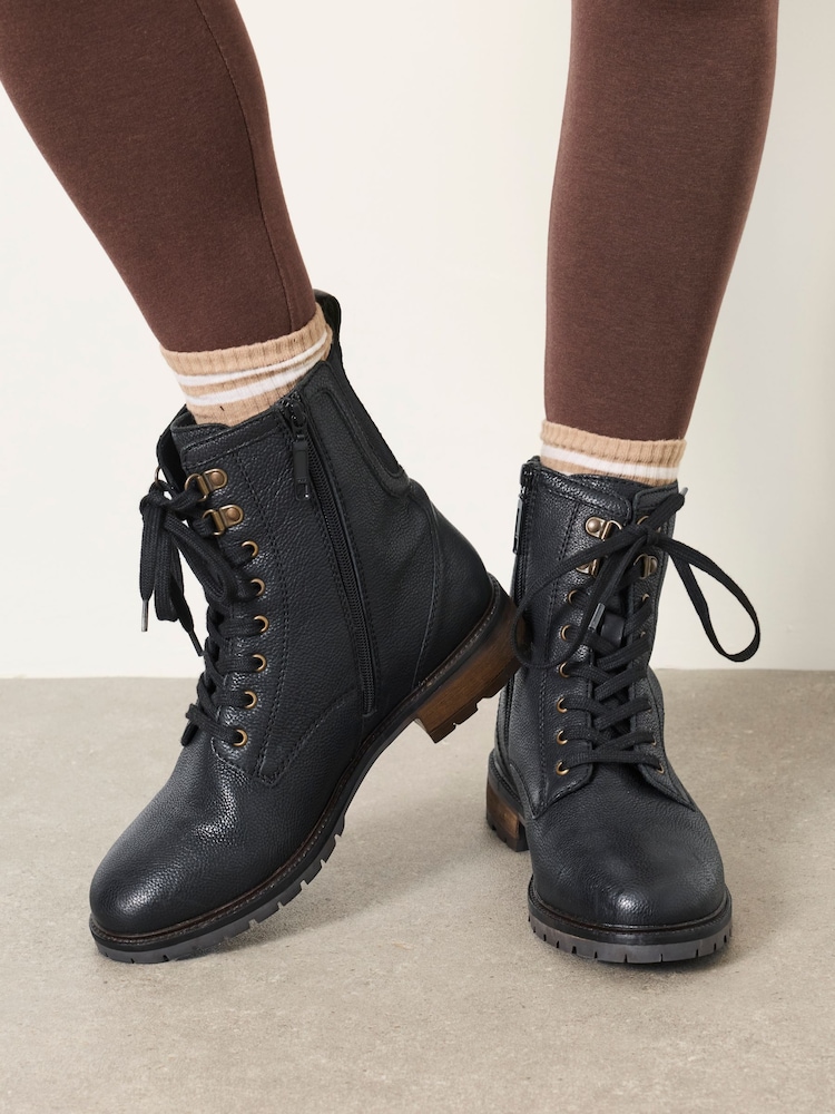 FatFace Marlow Black Leather Ankle Boots - Image 1 of 5