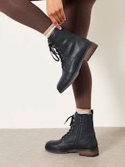 FatFace Marlow Black Leather Ankle Boots - Image 2 of 5