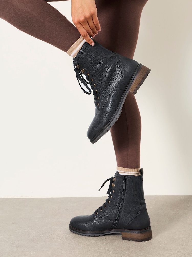 FatFace Marlow Black Leather Ankle Boots - Image 2 of 5