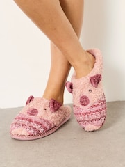 FatFace Novelty Pink Pig Mule Slipper - Image 1 of 6