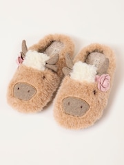 FatFace Novelty Light Brown Cow Mule Slipper - Image 1 of 3