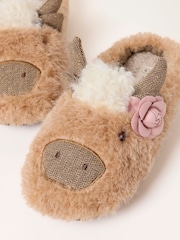 FatFace Novelty Light Brown Cow Mule Slipper - Image 3 of 3