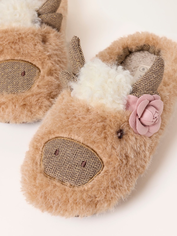 FatFace Novelty Light Brown Cow Mule Slipper - Image 3 of 3 FatFace Novelty Light Brown Cow Mule Slipper - Image 3 of 3