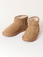 FatFace Maeve Tan Brown Suede Mini Boot Slipper - Image 2 of 3