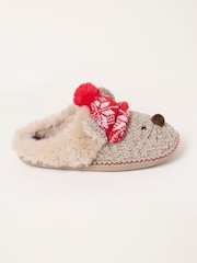 FatFace Shelter Brown Christmas Mouse Novelty Mule Slippers - Image 1 of 3