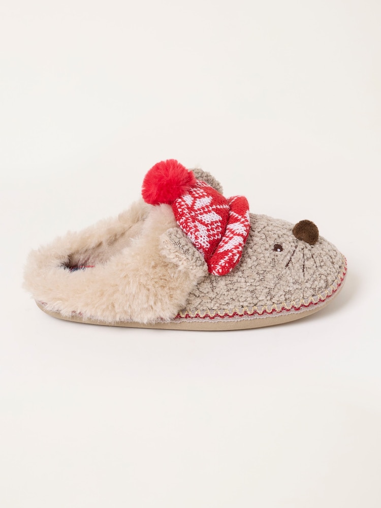FatFace Shelter Brown Christmas Mouse Novelty Mule Slippers - Image 1 of 3 FatFace Shelter Brown Christmas Mouse Novelty Mule Slippers - Image 1 of 3