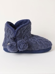 FatFace Sara Navy Knit Slipper Boots - Image 1 of 3