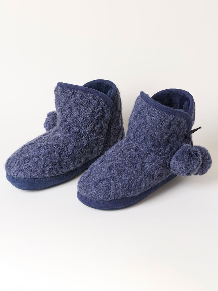 FatFace Sara Navy Knit Slipper Boots - Image 2 of 3 FatFace Sara Navy Knit Slipper Boots - Image 2 of 3