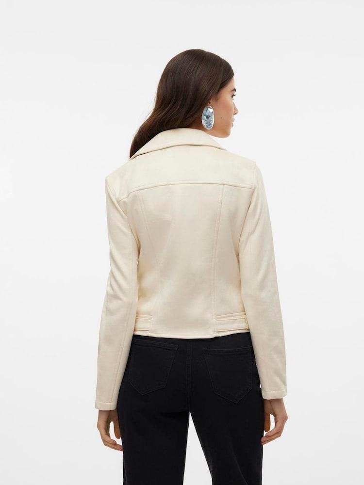 VERO MODA Cream Faux Suede Biker Jacket - Image 2 of 5
