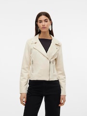 VERO MODA Cream Faux Suede Biker Jacket - Image 3 of 5