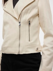 VERO MODA Cream Faux Suede Biker Jacket - Image 4 of 5