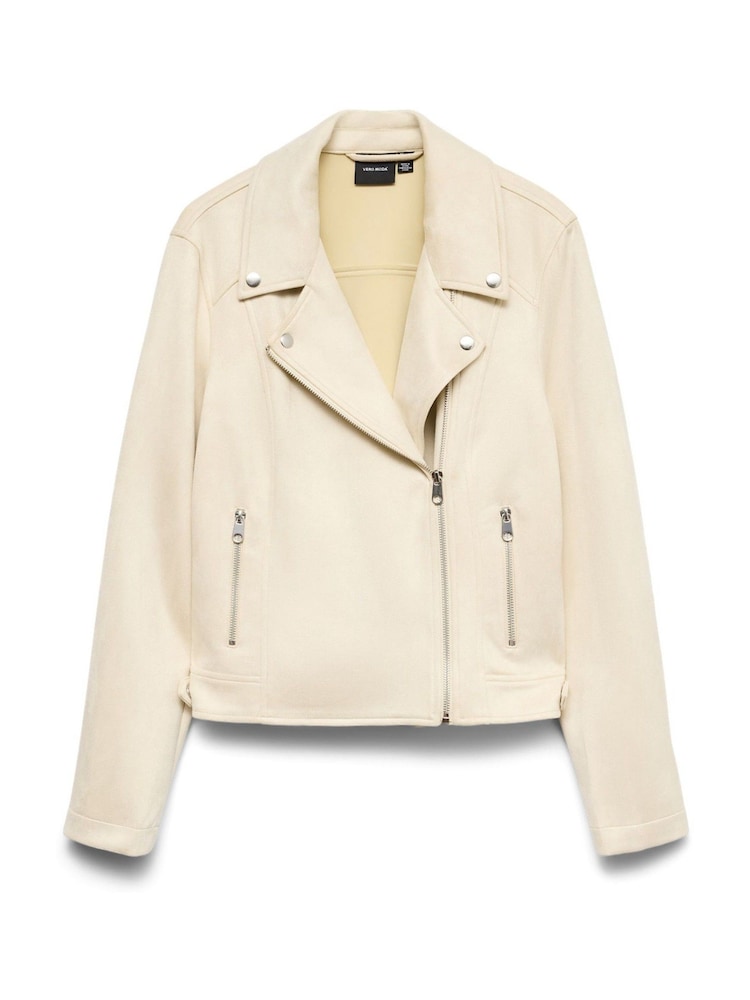 VERO MODA Cream Faux Suede Biker Jacket - Image 5 of 5