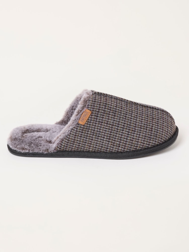 FatFace Harvey Brown Checkered Mule Slippers - Image 1 of 3 FatFace Harvey Brown Checkered Mule Slippers - Image 1 of 3