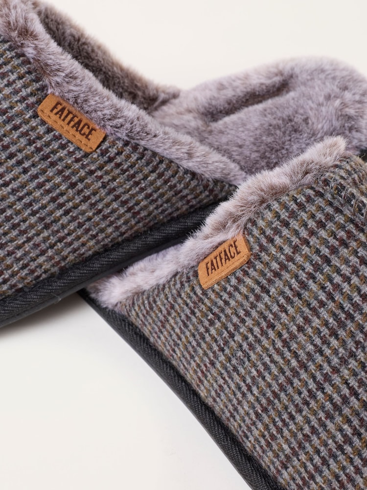 FatFace Harvey Brown Checkered Mule Slippers - Image 2 of 3 FatFace Harvey Brown Checkered Mule Slippers - Image 2 of 3