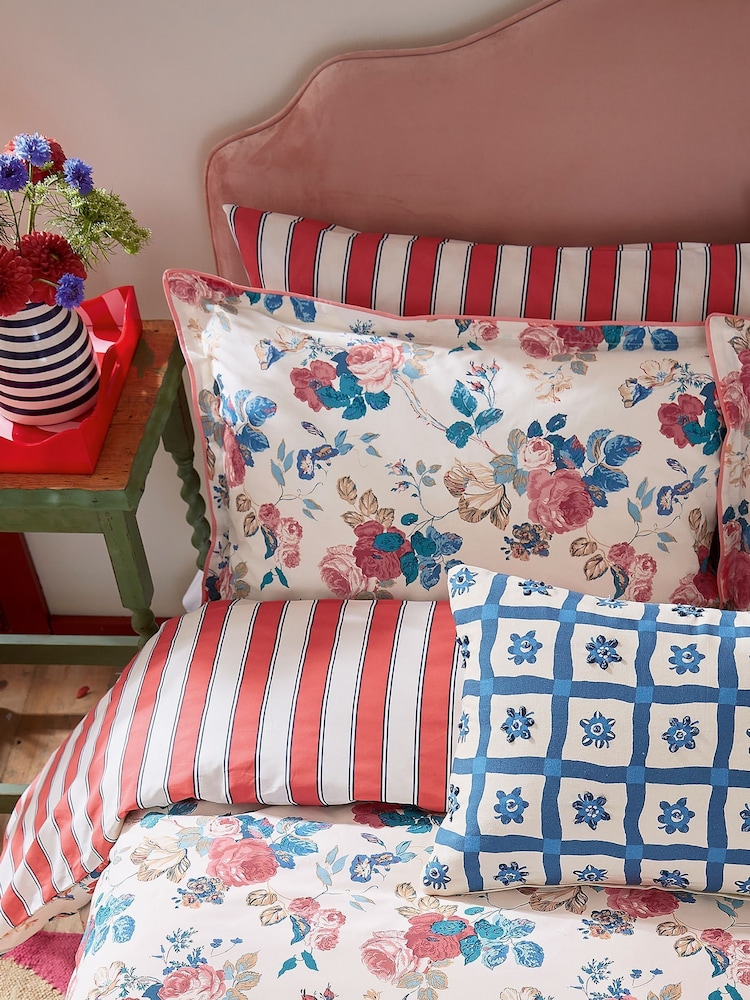 Land & Shore Blue or Red Alec Cotton Pillowcases Pair - Image 1 of 4