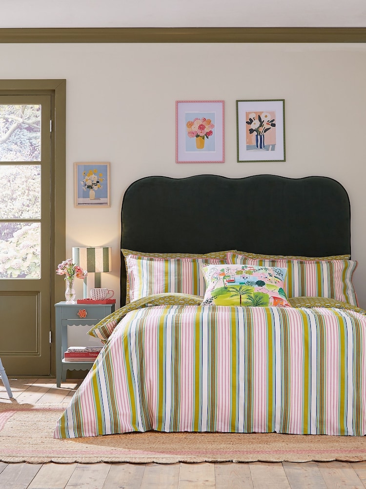 Land & Shore Multi Raven Stripe Cotton Pillowcases Pair - Image 2 of 4