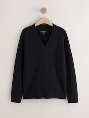 Black Supersoft Cable Knit V-Neck Mid Length Jumper - Image 5 of 7