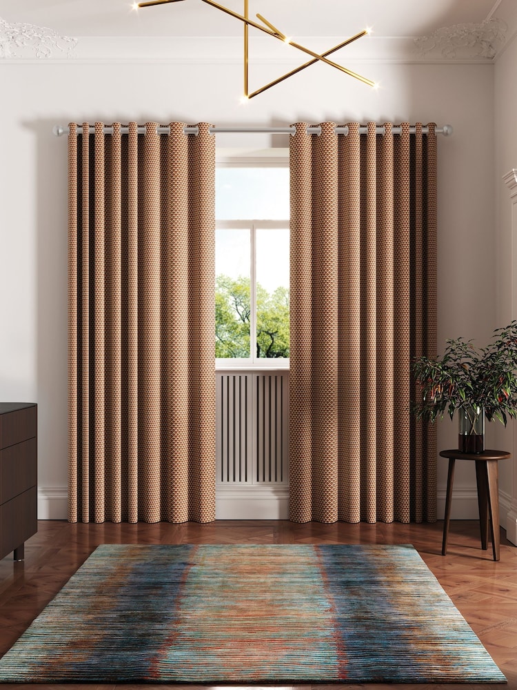 Ted Baker Terracotta Palm Geo Blackout Lined Eyelet Curtains - Image 2 of 4