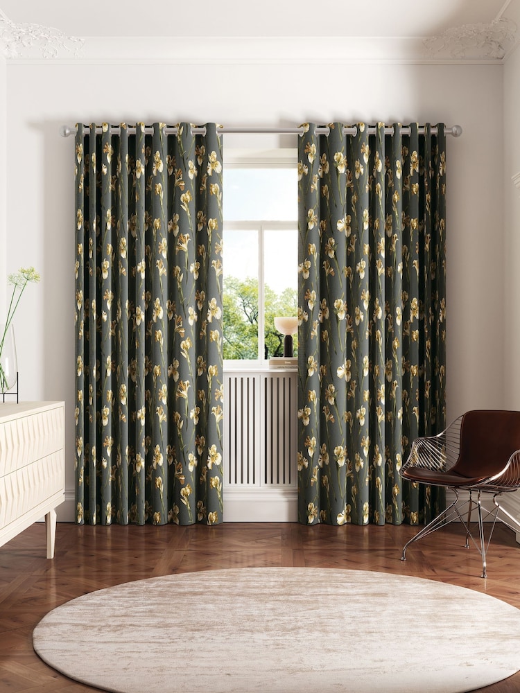 Ted Baker Charcoal Wild Iris Blackout Lined Eyelet Curtain - Image 1 of 4