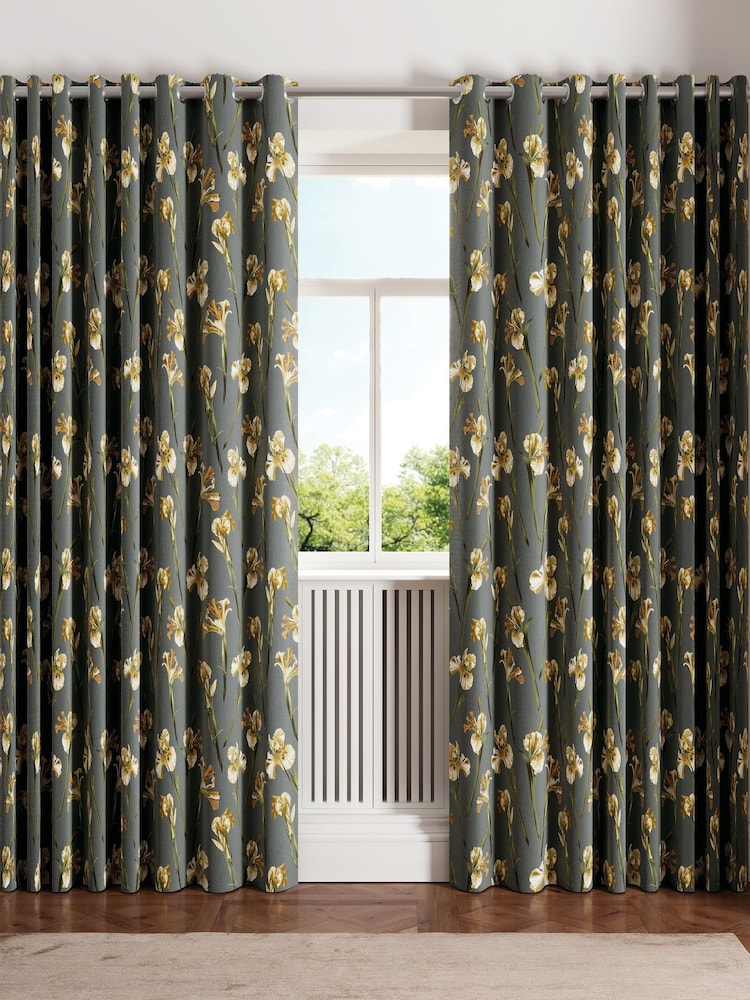 Ted Baker Charcoal Wild Iris Blackout Lined Eyelet Curtain - Image 2 of 4