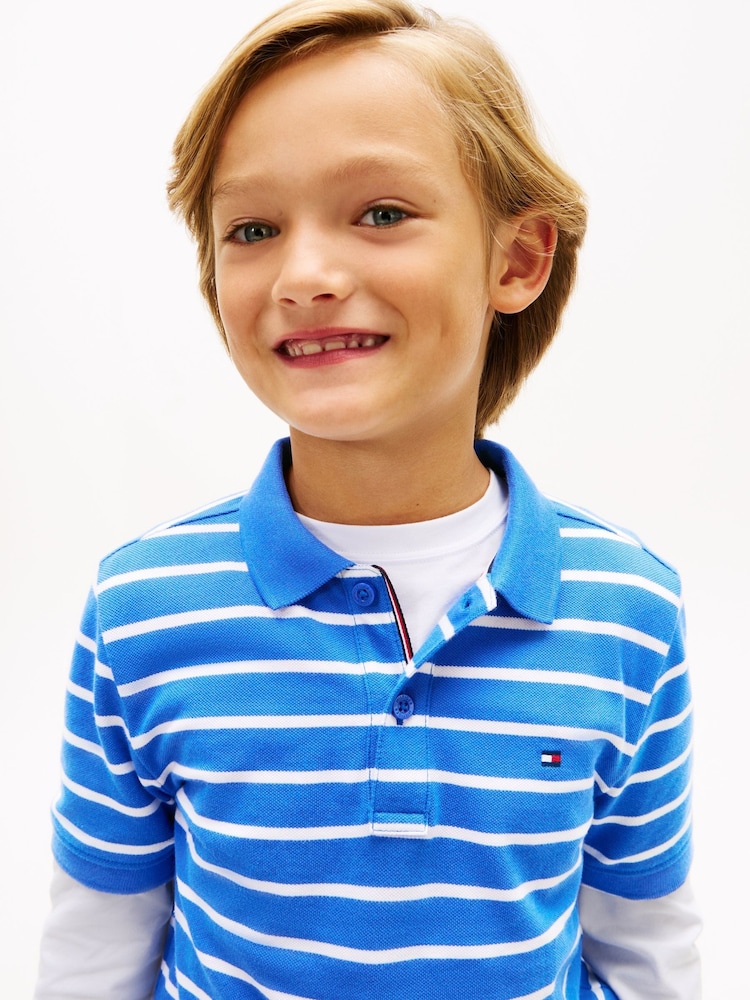 Tommy Hilfiger Empire Blue Stripe Essential Regular Fit Signature Polo Shirt - Image 2 of 5 Tommy Hilfiger Empire Blue Stripe Essential Regular Fit Signature Polo Shirt - Image 2 of 5